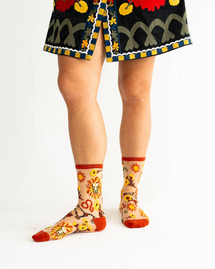Leo Zodiac Shimmer Sheer Crew Sock