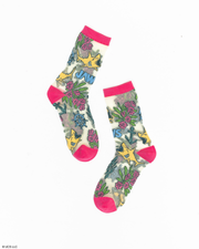JAWS Aquatic Florals Shimmer Sheer Crew Sock