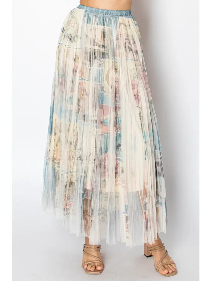 Patch Floral Mesh Tulle Maxi Skirt by Origami