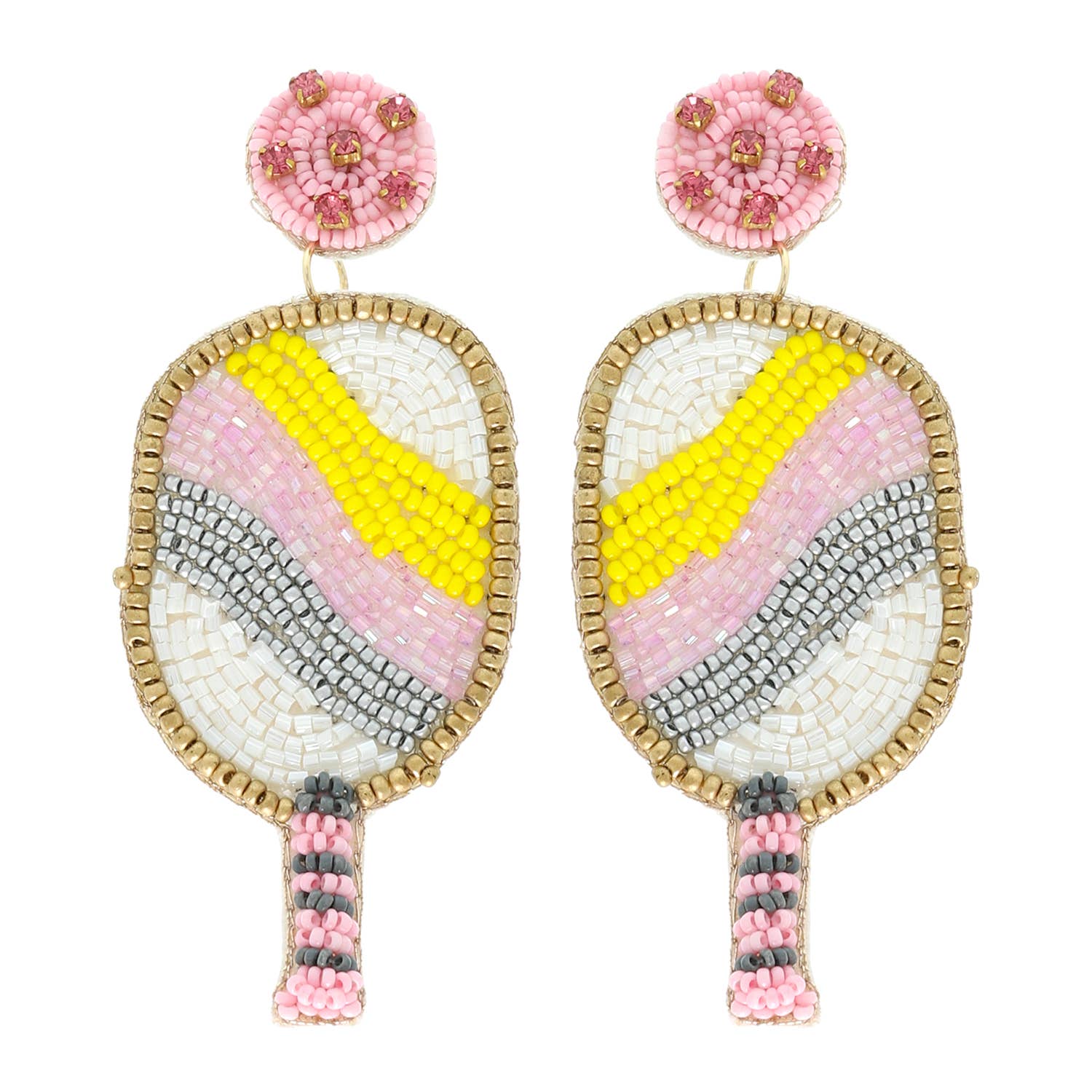 Pickleball Seed Beaded Rhinestone Post Earrings Robin Boutique