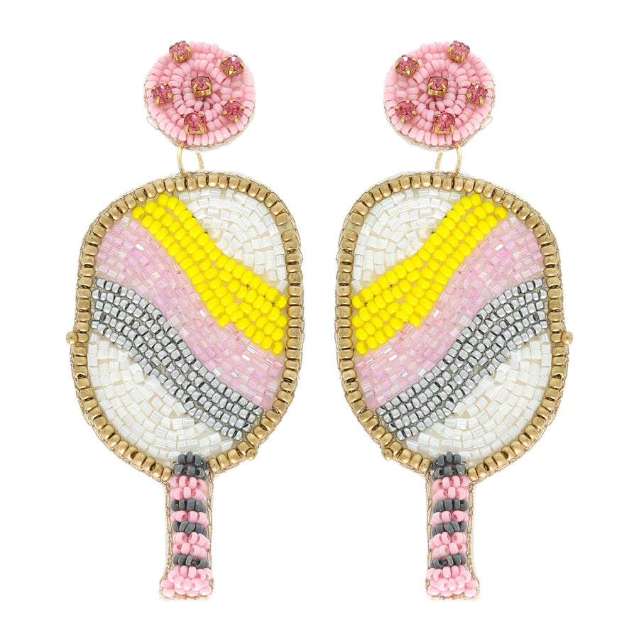 Pickleball Seed Beaded Rhinestone Post Earrings Robin Boutique