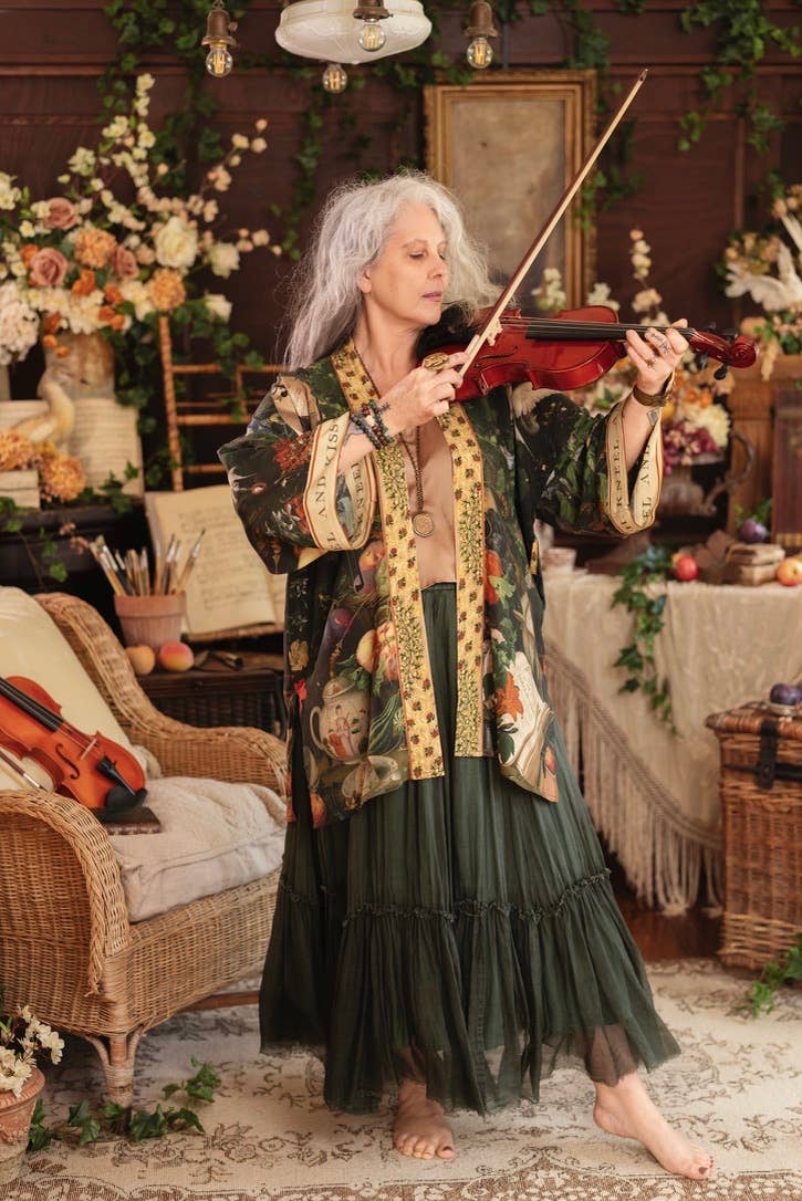 Additional view of Labour of Love Matineé (mid) Duster with florals & violin from Robin Boutique.