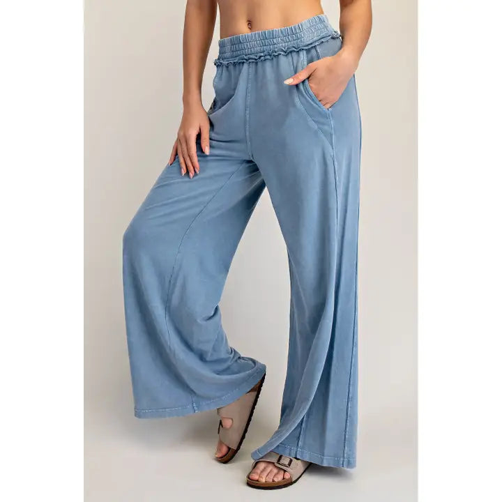 Mineral Washed Terry Butter Wide Leg Pant