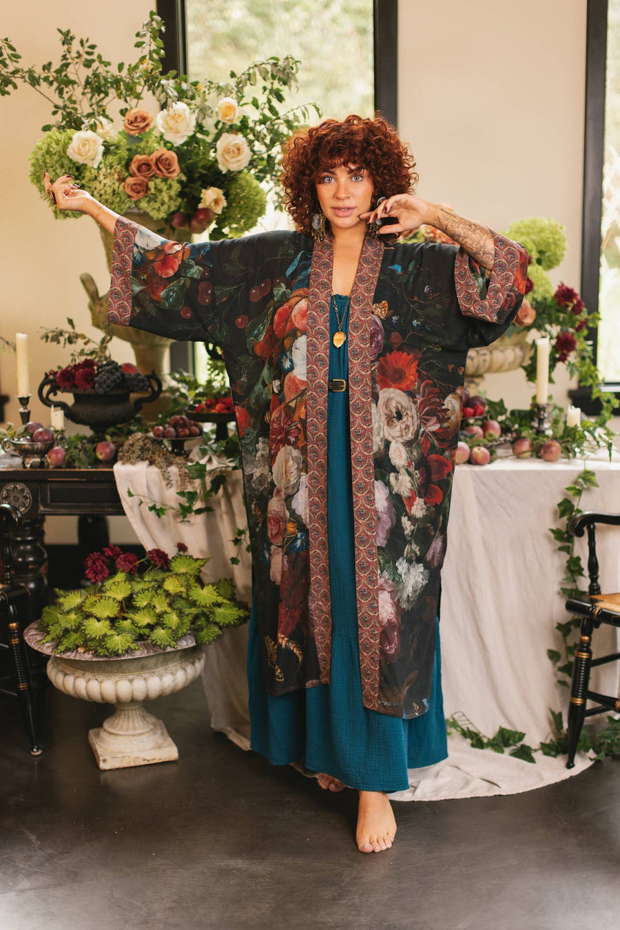 Flight of Fancy Opera Duster Kimono Robe Hummingbird Print