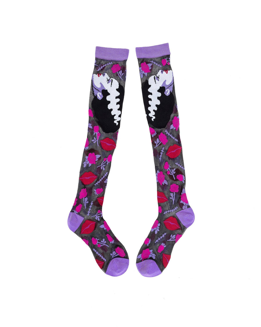 Bride of Frankenstein Knee High Black Sheer Sock - Halloween
