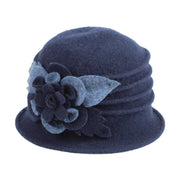 Boiled Wool Pleated Hat with Floral Detail