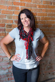 Red and Black Scarf with Beads & Ribbons - Artisan Made Robin Boutique