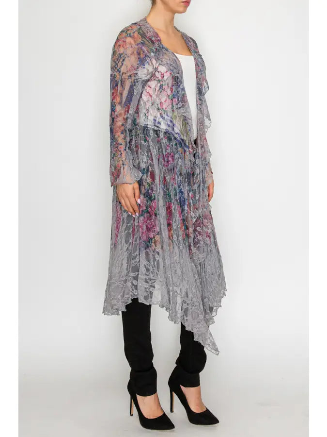 All Lace Long Cardigan in Bold Floral by Origami