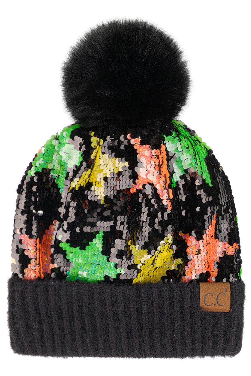 Sequin Starry Night Pom Beanie 0017 - Robin Boutique-Boutique 