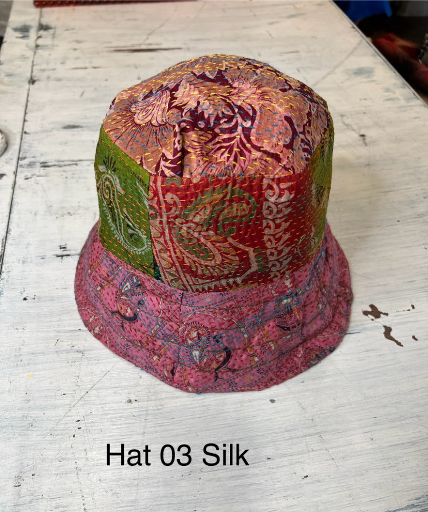 Reversible Silk/Cotton Kantha Bucket Hat by Robin