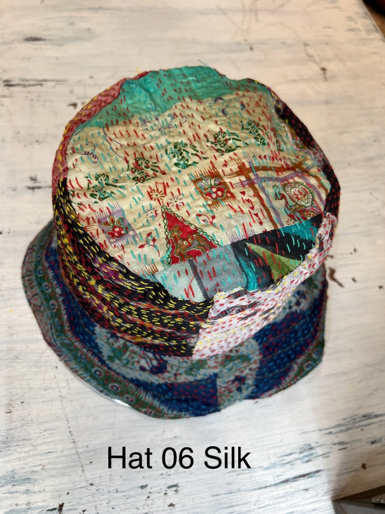 Reversible Silk/Cotton Kantha Bucket Hat by Robin