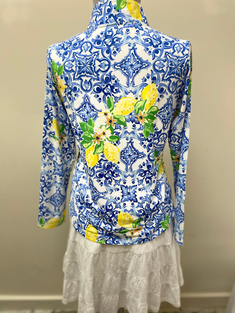 Kenny Dana Mock Neck Long Sleeve top in lisbon lemons print 62109 - Robin Boutique-Boutique 