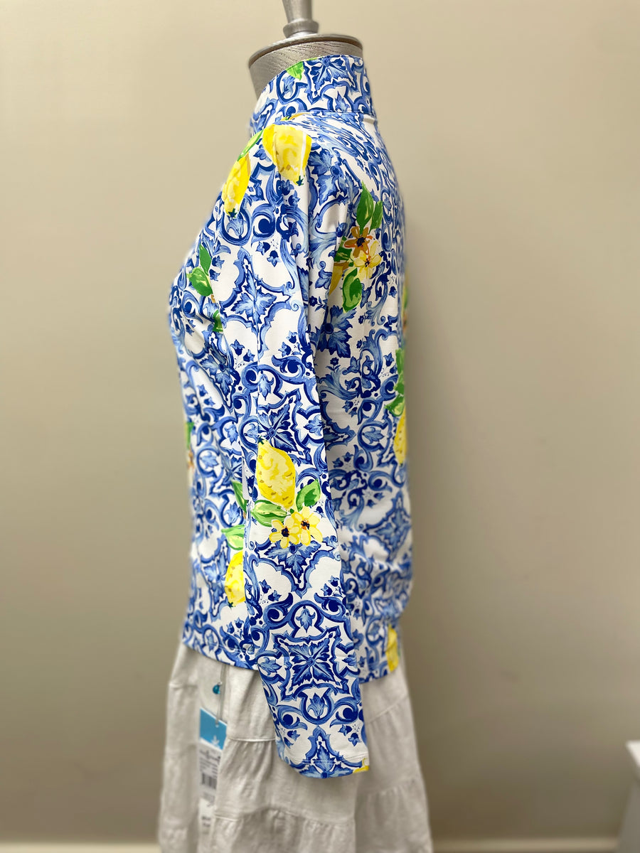 Kenny Dana Mock Neck Long Sleeve top in lisbon lemons print 62109 - Robin Boutique-Boutique 