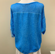 Linen 3/4 sleeve V-Neck Top K2041148 Turquoise - Robin Boutique-Boutique 