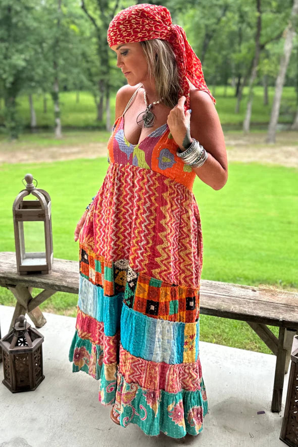 Kantha Sunrise Halter Dress "Raithe" by Jaded Gypsy