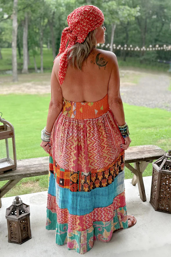 Kantha Sunrise Halter Dress "Lisa" by Jaded Gypsy