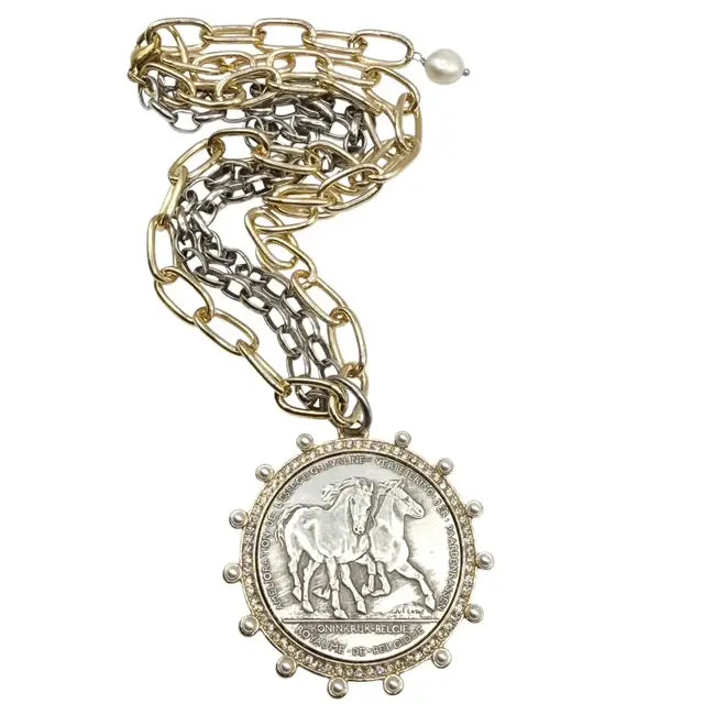 Belgian Coin Equestrian Necklace