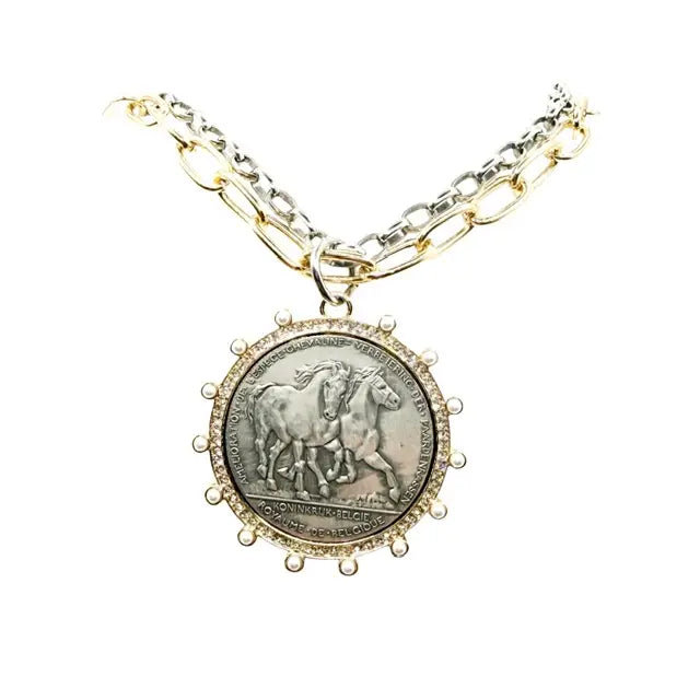 Belgian Coin Equestrian Necklace