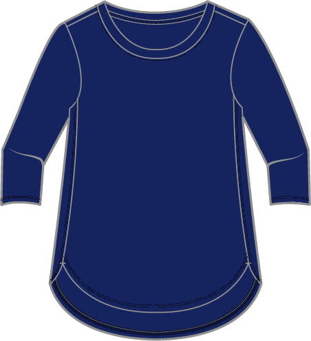 Solid Cotton Slub 3/4 Sleeve High-Low Tee by Escape