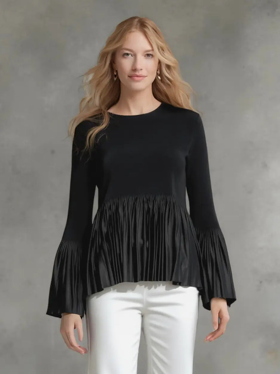 Bell Sleeve Pleated Peplum Top by EllyNDale