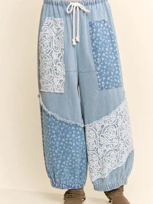 Printed Flowers Patchwork Pants by Davi & Dani