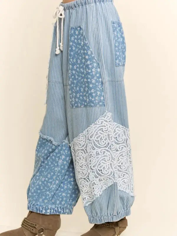 Printed Flowers Patchwork Pants by Davi & Dani