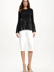 Bell Sleeve Pleated Peplum Top by EllyNDale