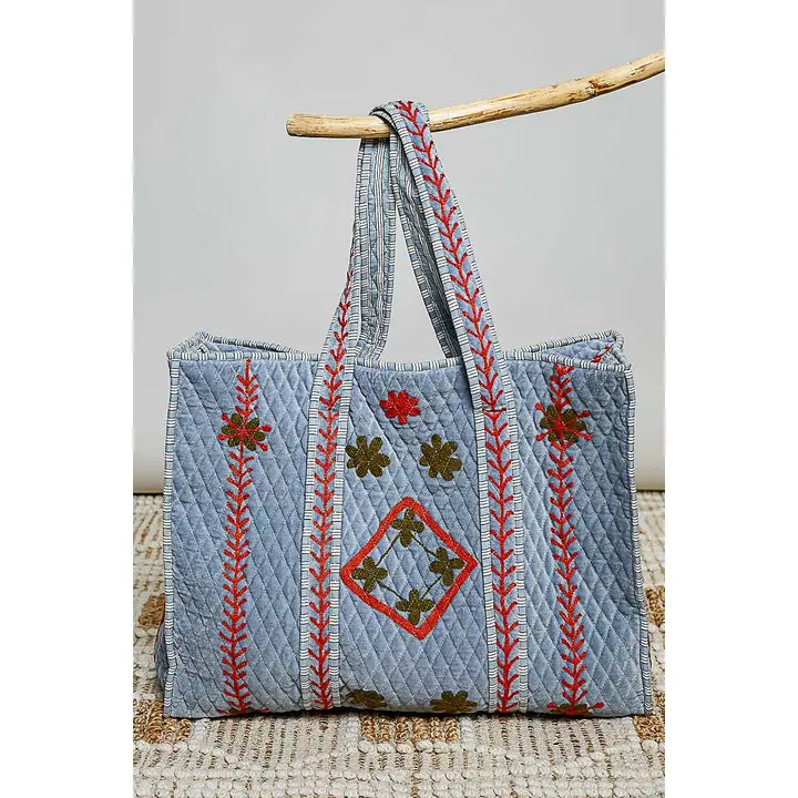 Embroidered Geometric Tote by POL