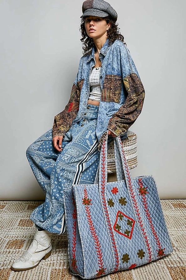 Embroidered Geometric Tote by POL