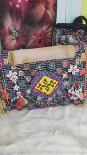 Upcycled Embroidered Structured Market Shoulder Bag by Kantha Bae