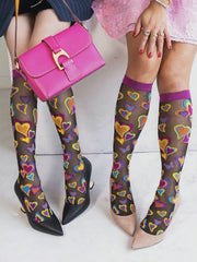 Y2K Hearts Black Sheer Knee High Sock by Sock Candy Robin Boutique