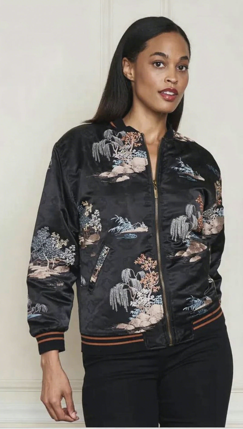 Satin Jacquard Embroidered Bomber Jacket by Paparazzi Robin Boutique