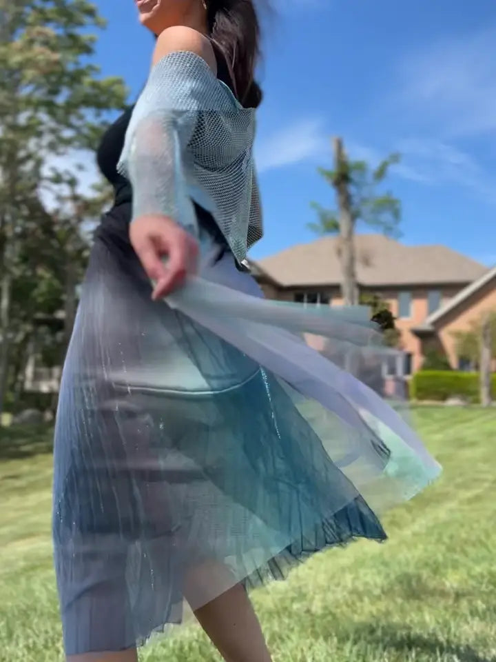 Iridescent Pleated Mesh Skirt by EllyNDale