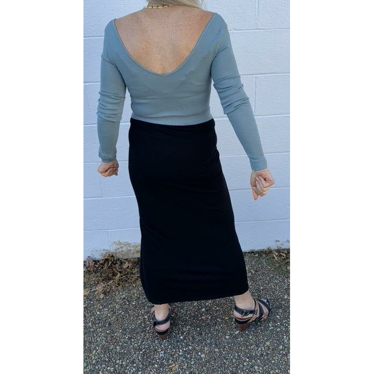 Wide front and back v-neck cropped sleeve knit top - Robin Boutique-Boutique    &.  Reloved Fabrics