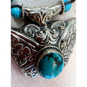 Turquoise and Beaded Ornate Butterfly Necklace - Robin Boutique