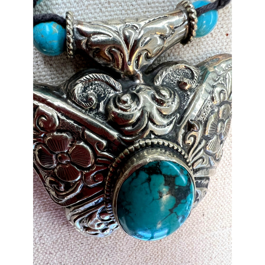 Turquoise and Beaded Ornate Butterfly Necklace - Robin Boutique