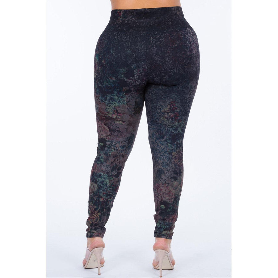 Extended Size High Waist Full Length Leggings in Abstract Floral - Robin Boutique-Boutique 