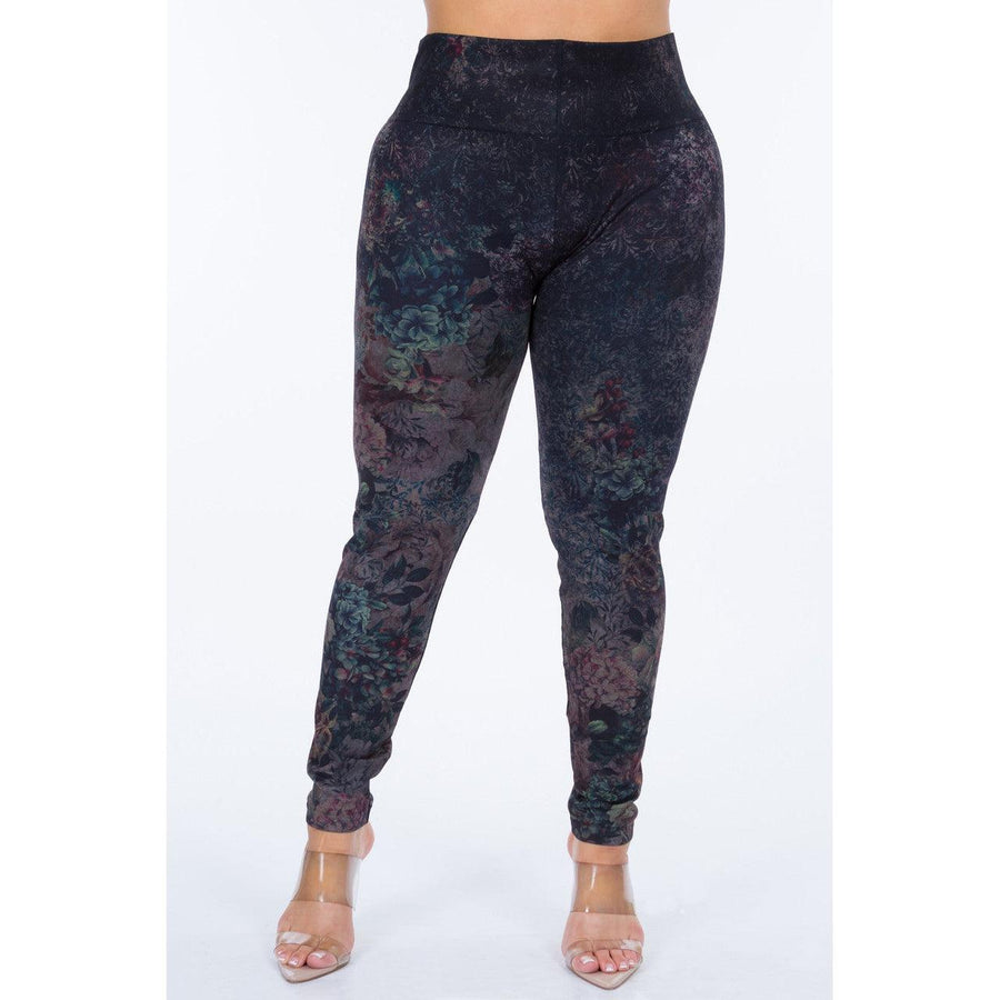 Extended Size High Waist Full Length Leggings in Abstract Floral - Robin Boutique-Boutique 