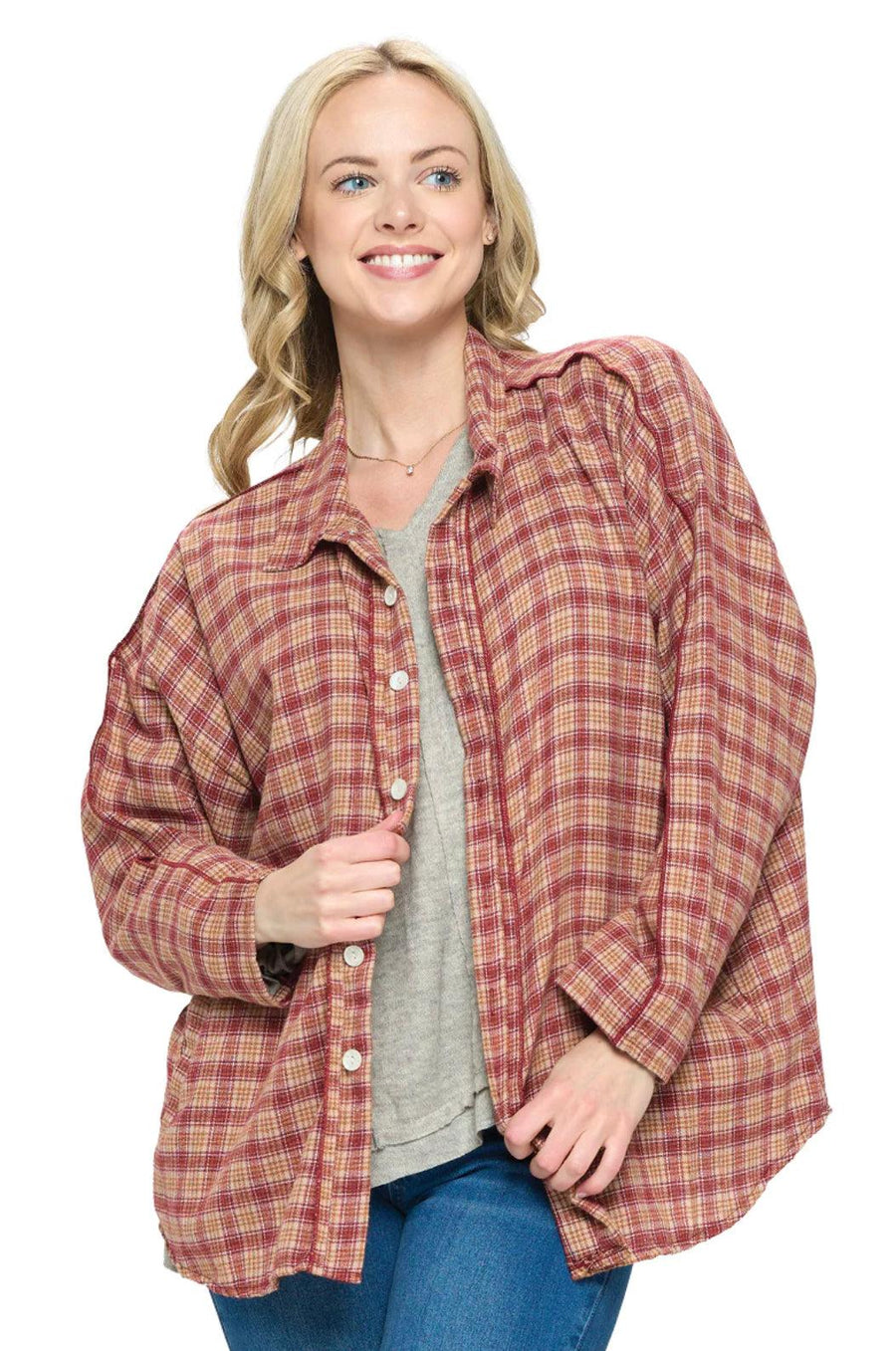 Yak Yeti Plaid button up plaid blouse in organis soft fabrics - Robin Boutique-Boutique 