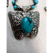 Turquoise and Beaded Ornate Butterfly Necklace - Robin Boutique