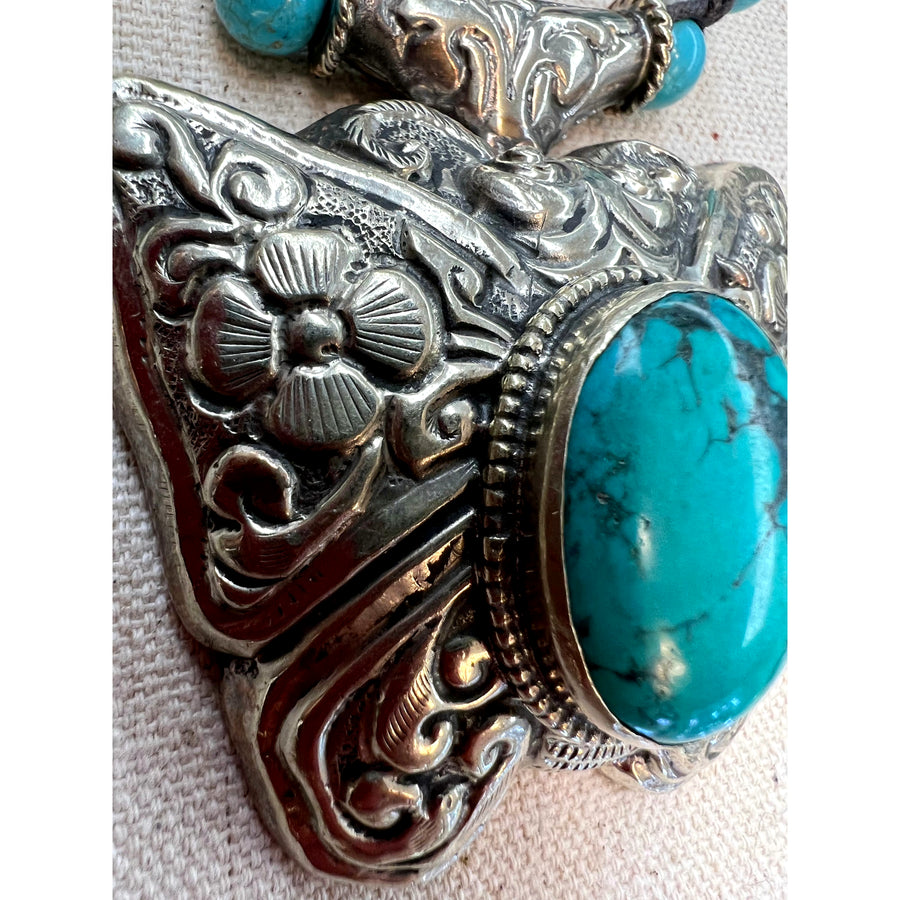 Turquoise and Beaded Ornate Butterfly Necklace - Robin Boutique