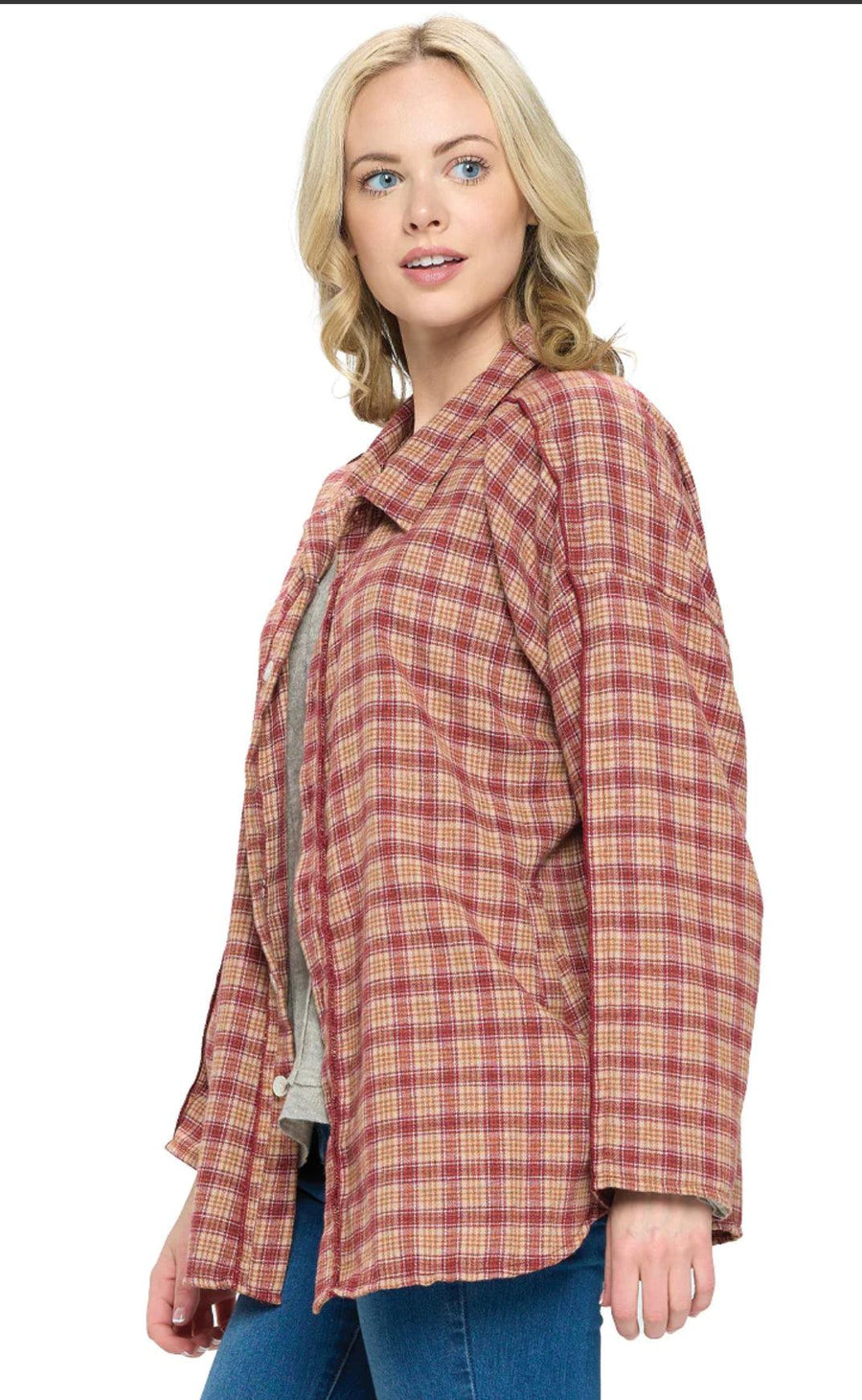 Yak Yeti Plaid button up plaid blouse in organis soft fabrics - Robin Boutique-Boutique 