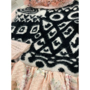 Repurposed Angora Mohair pullover cropped sweater in black, white and pinks. One size - Robin Boutique-Boutique    &.  Reloved Fabrics