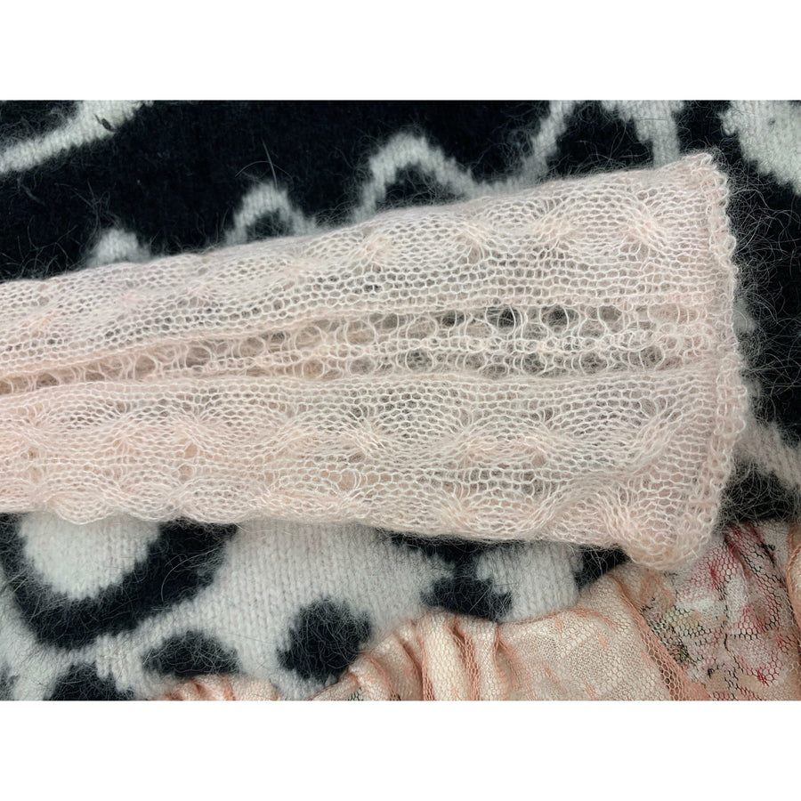 Repurposed Angora Mohair pullover cropped sweater in black, white and pinks. One size - Robin Boutique-Boutique    &.  Reloved Fabrics