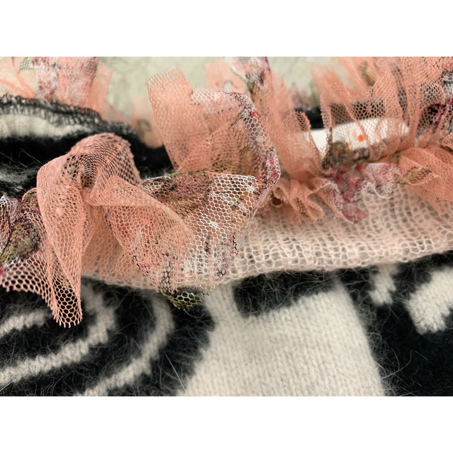 Repurposed Angora Mohair pullover cropped sweater in black, white and pinks. One size - Robin Boutique-Boutique    &.  Reloved Fabrics