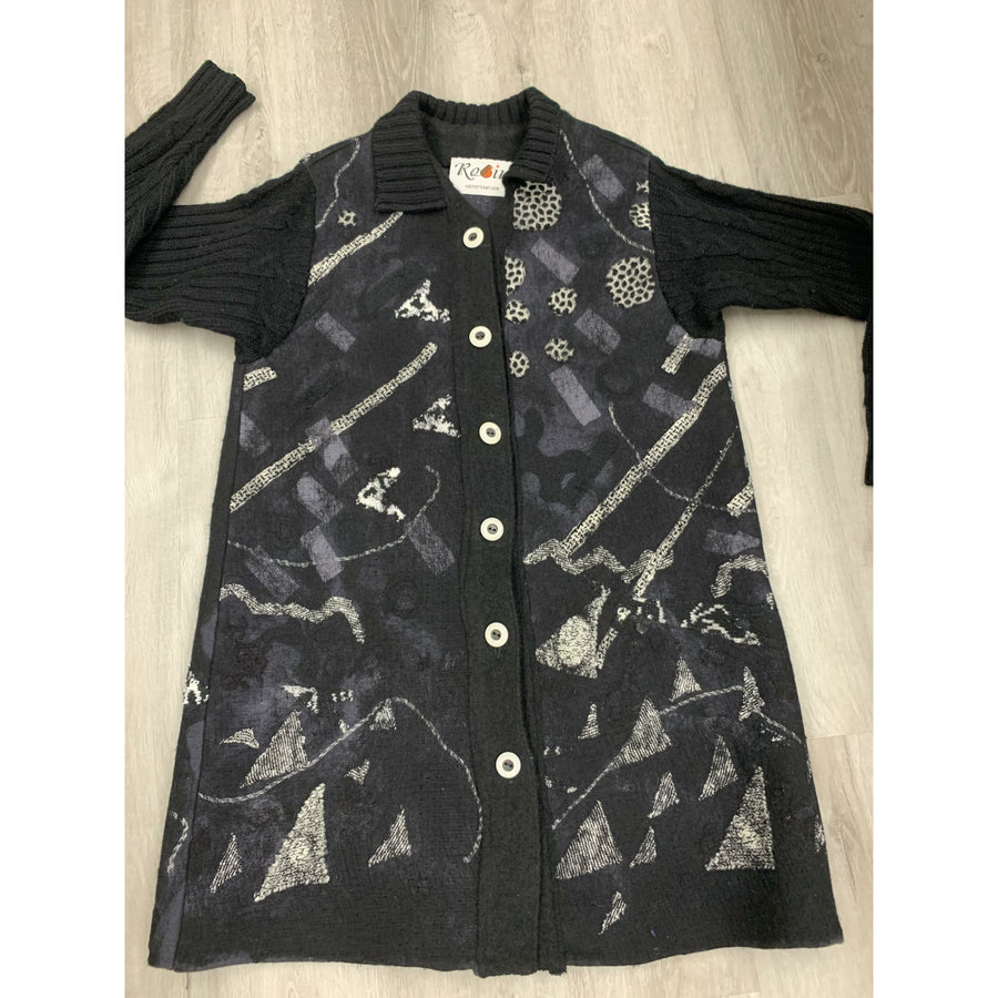 Black and White Dots Hand Felt Wool Coat - Robin Boutique-Boutique    &.  Reloved Fabrics