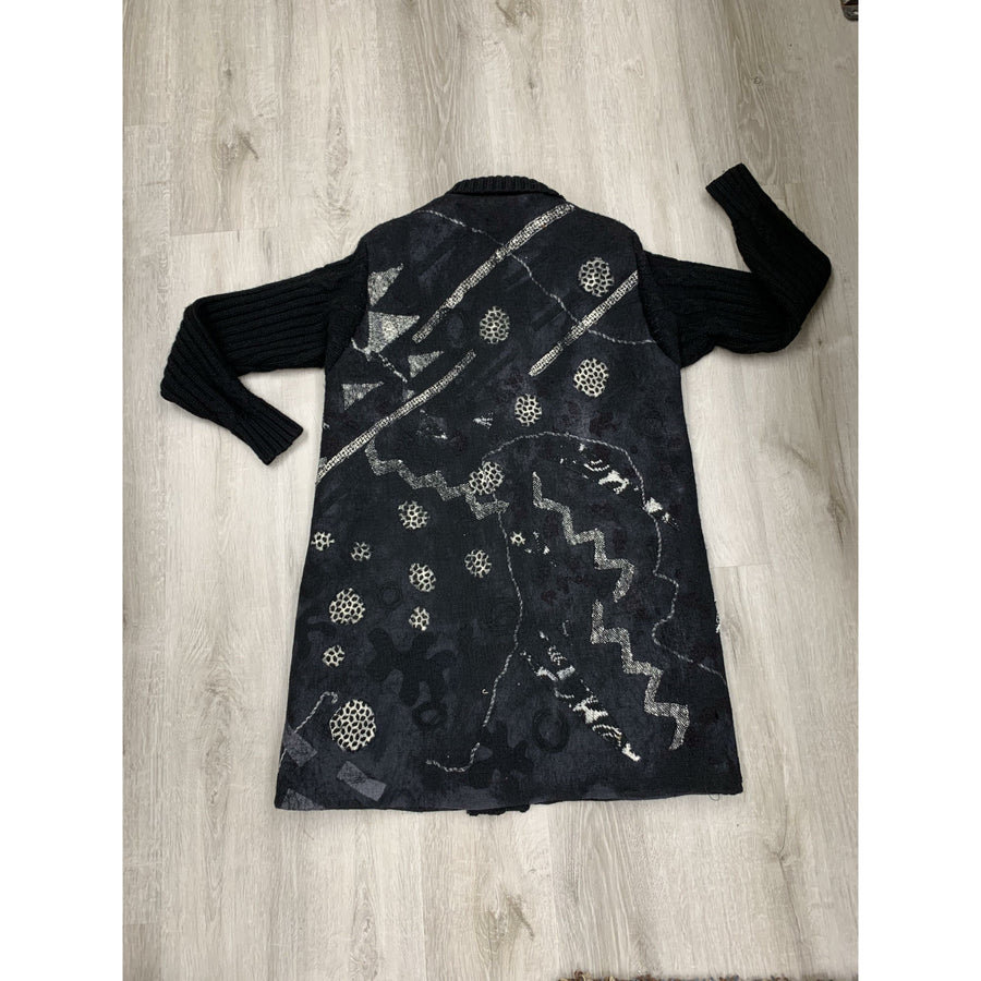 Black and White Dots Hand Felt Wool Coat - Robin Boutique-Boutique    &.  Reloved Fabrics