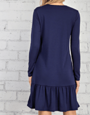 Long Sleeve Navy Button Down Dress FSL - Robin Boutique-Boutique 