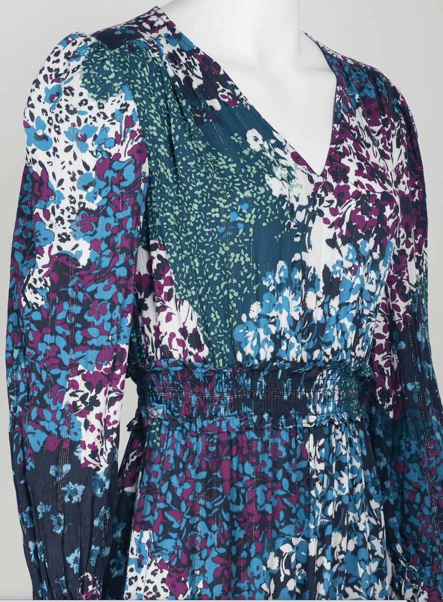 London Times V Neck Teal Long Sleeve Dress - Robin Boutique-Boutique 