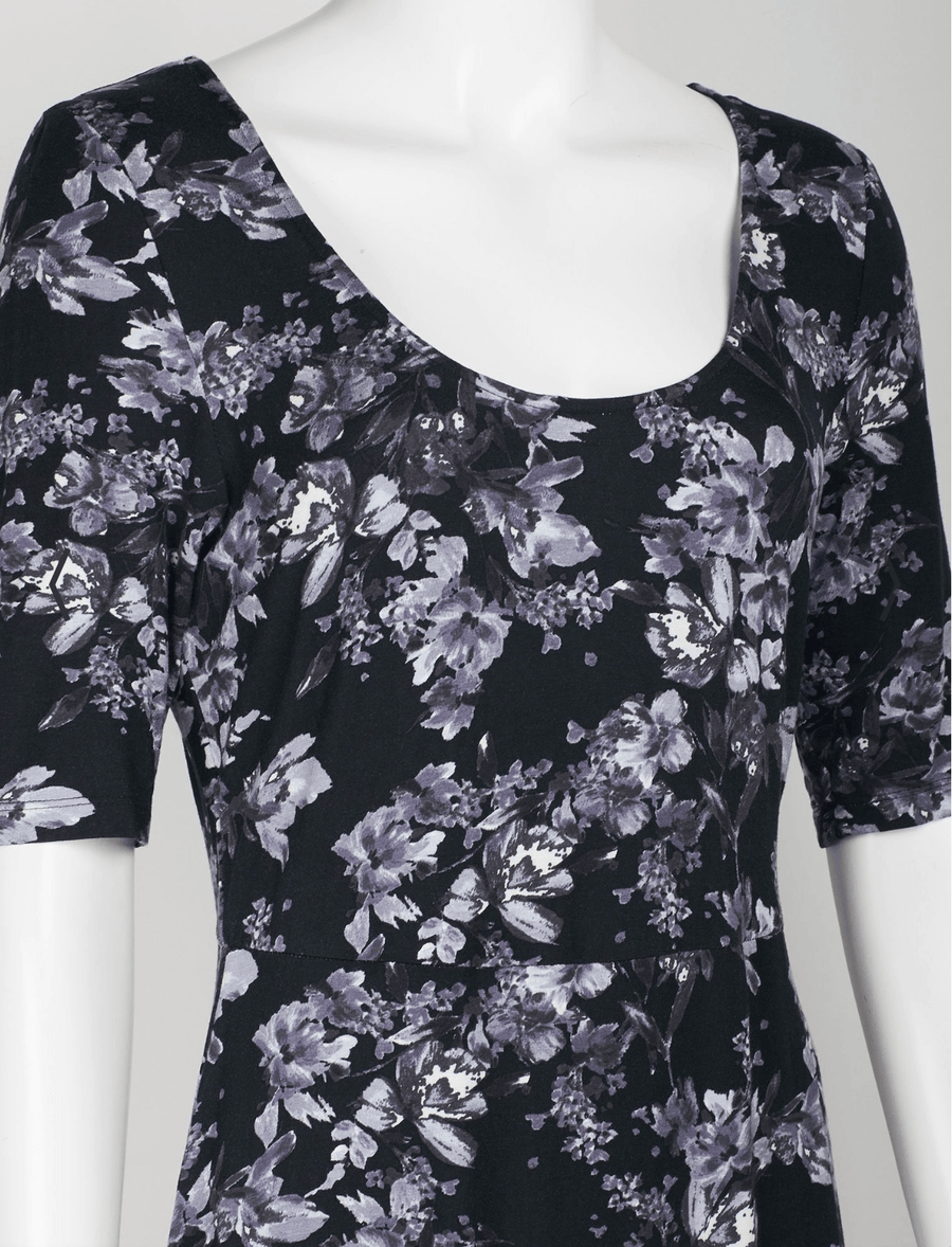 Connected Apparel 3/4 Sleeve Charcoal Print Dress - Robin Boutique-Boutique 